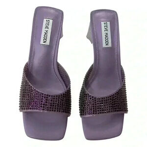 Steve Madden Purple Rhinestone Block Heel  Slides 7.5 Retro 90s Sparkly Coquette